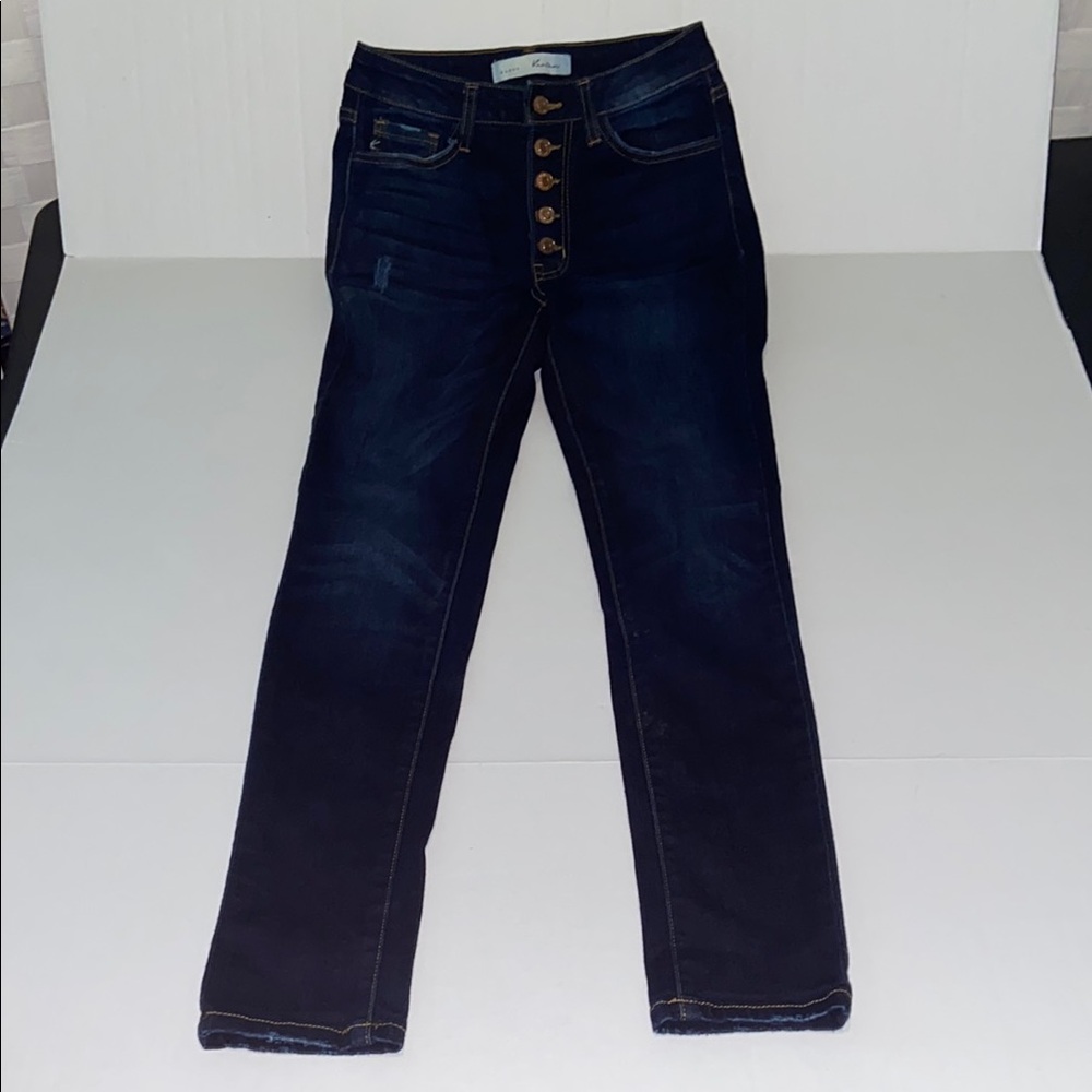 KanCan Curvy Distressed Button Fly Junior’s Size 5 Blue Denim Skinny Jeans